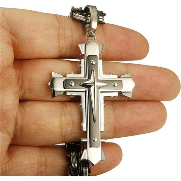 Stainless Steel Cross Pendant Necklace for Men 5MM  Chain Necklace 22-28 Inch - Picture 7 of 7